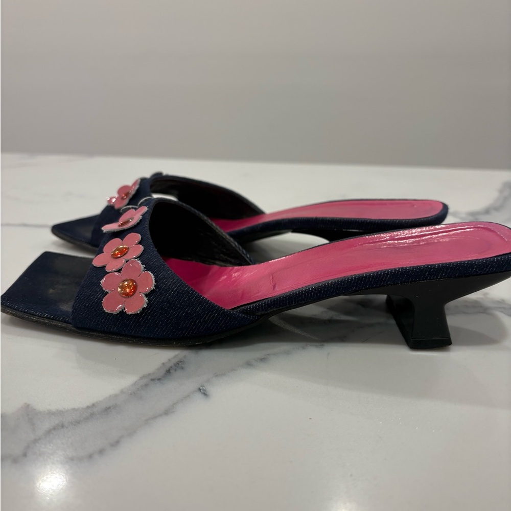 Pink and Blue Open-Toe Heels